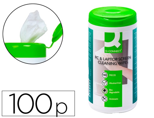 [KF04501B] TOALLITAS Q-CONNECT LIMPIADORA DE PANTALLAS Y TECLADOS BOTE DE 100 UNIDADES