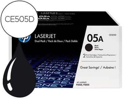 [CE505D] TONER HP 05A LASERJET P2033 / 2035 / 2036 / 2037 / 2054 / 2055 / 2056 / 2057 NEGRO PACK DE 2 UNIDADES 2.300 PAG