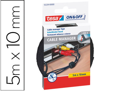 [55239-00000-01] VELCRO ADHESIVO TESA PARA AGRUPAR CABLES 5 M X 10 MM COLOR NEGRO