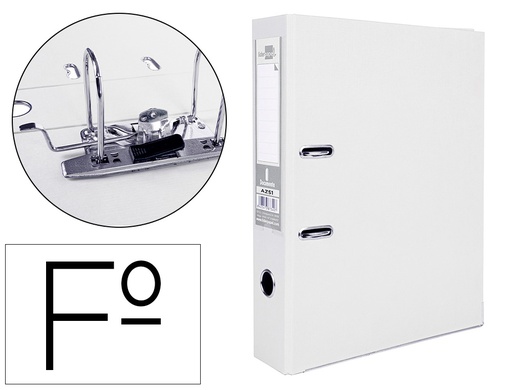 [AZ51] ARCHIVADOR DE PALANCA LIDERPAPEL FOLIO DOCUMENTA FORRADO PVC CON RADO LOMO 75MM BLANCO CON COMPRESOR