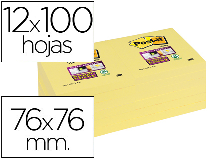 [70005197887] BLOC DE NOTAS ADHESIVAS QUITA Y PON POST-IT SUPER STICKY 76X76 MM CON 12 BLOC AMARILLO CANARIO