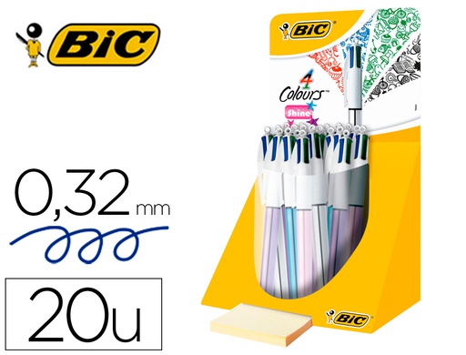 [902128] BOLIGRAFO BIC CUATRO COLORES SHINE COLORES METALIZADOS PUNTA DE 1 MM PRESENTACION EN EXPOSITOR
