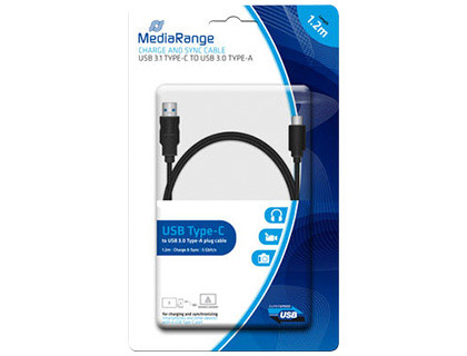 [MRCS160] CABLE USB 3.1 TIPO C A USB 3.0 TIPO A MEDIARANGE LONGITUD DEL CABLE 1.2 MT NEGRO
