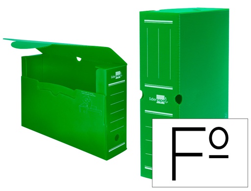 [DF11] CAJA ARCHIVO DEFINITIVO PLASTICO LIDERPAPEL LOMO 100 MM VERDE 360X100X260 MM