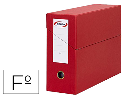 [245702] CAJA TRANSFERENCIA PARDO FOLIO FORRADO EXTRA DOBLE LOMO 80 MM ESTUCHE INTERIOR CON TARJETERO ROJA