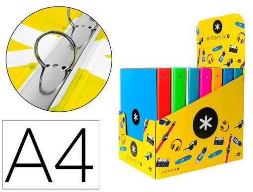 [KA50] CARPETA ANTARTIK A4 FORRADA 4 ANILLAS 25 MM REDONDAS COLORES SURTIDOS