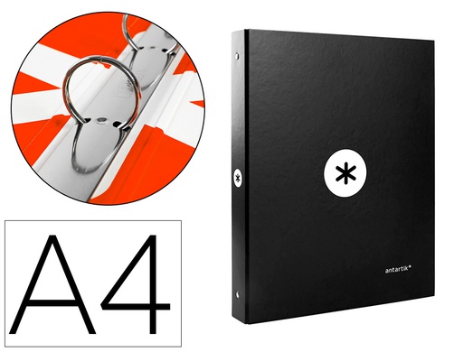 [KA44] CARPETA ANTARTIK A4 FORRADA 4 ANILLAS 25 MM REDONDAS COLOR NEGRO