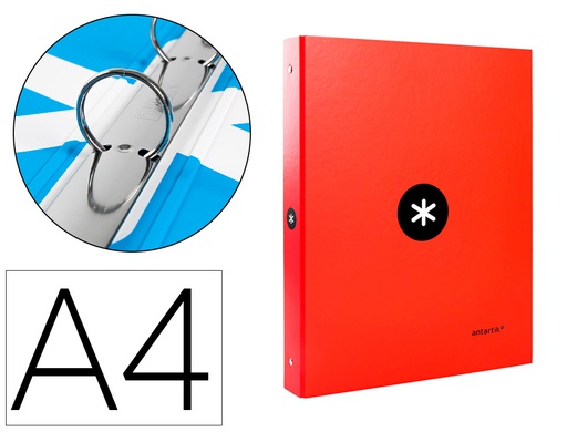[KA45] CARPETA ANTARTIK A4 FORRADA 4 ANILLAS 25 MM REDONDAS COLOR ROJO