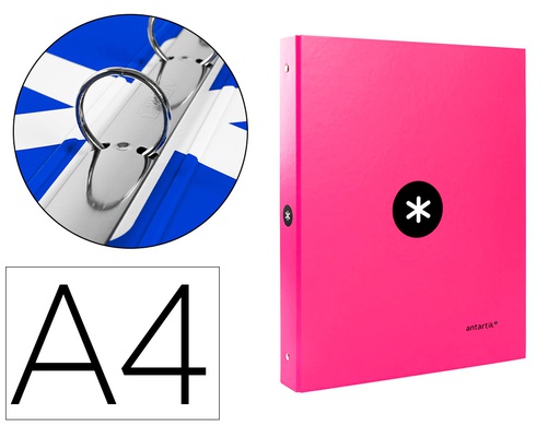 [KA46] CARPETA ANTARTIK A4 FORRADA 4 ANILLAS 25 MM REDONDAS COLOR ROSA