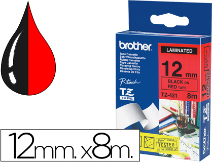 [TZE431] CINTA BROTHER TZE431 LAMINADA NEGRO-ROJO 12MM X 8MTS