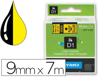[S0720730] CINTA DYMO NEGRO AMARILLO 9MM X 7 MT D1