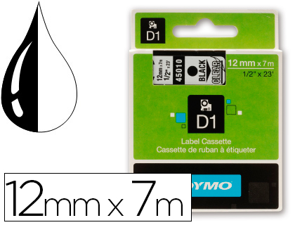 [S0720500] CINTA DYMO NEGRO TRANSPARENTE 12MM X7 MT D1