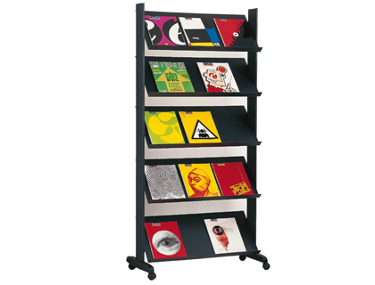 [255N.01] EXPOSITOR PAPERFLOW DE SUELO MOVIL METALICO CON 5 REPISAS COLOR NEGRO 140X1700X395 MM
