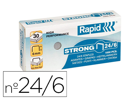 [24855800] GRAPAS RAPID Nº 24/6 STRONG GALVANIZADAS CAJA DE 1000 UNIDADES