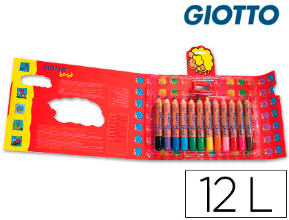 [F46970000] LAPICES DE COLORES GIOTTO SUPER BEBE CAJA DE 12 LAPICES COLORES SURTIDOS + SACAPUNTAS
