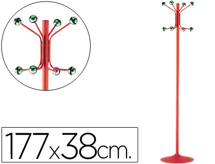 [606-R] PERCHERO METALICO PIE 8 COLGADORES COLOR ROJO 177X38 CM