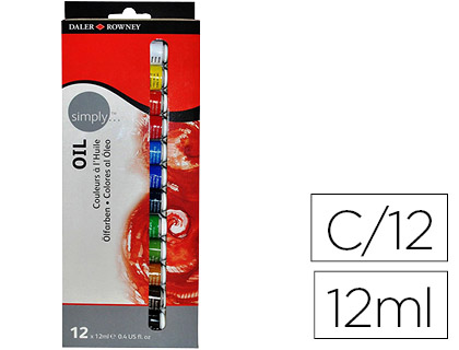[D118500100] PINTURA OLEO DALER ROWNEY SIMPLY CAJA DE 12 COLORES SURTIDOS TUBO DE 12 ML