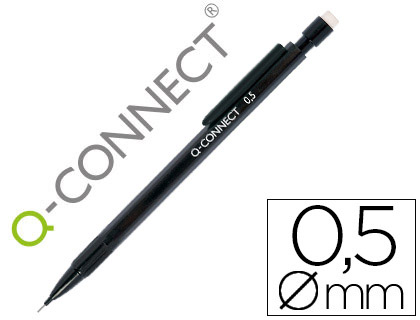 [KF18046] PORTAMINAS Q-CONNECT 0,5 MM CON 3 MINAS CUERPO NEGRO CON CLIP NEGRO