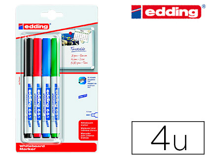 [661-4-S] ROTULADOR EDDING PARA PIZARRA BLANCA 661 PUNTA REDONDA 1-2 MM BLISTER DE 4 UNIDADES COLORES SURTIDAS