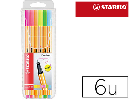 [88/6-1] ROTULADOR STABILO PUNTA DE FIBRA POINT 88 BLISTER 6 COLORES SURTIDOS NEON