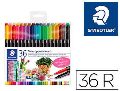 [3187 TB36] ROTULADOR STAEDTLER PERMANENTE DOBLE PUNTA 3187 ESTUCHE DE 36 UNIDADES COLORES SURTIDOS