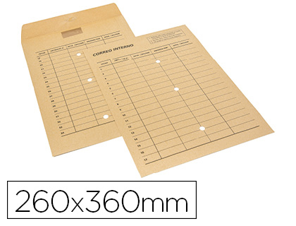 [100 UND. CORREO INT. 260/120] SOBRE SAM BOLSA KRAFT NATURAL 120 GR CIERRE MULTIADHESIVO 260X360 MM CORREO INTERNO 3 TALADROS IMPRESO 2 CARAS CAJA