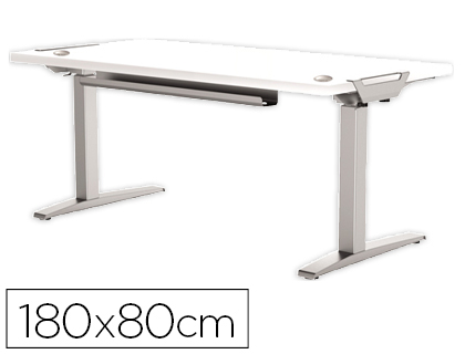 [9708901] MESA DE OFICINA LEVADO BASE METAL ACERO PINTADO SISTEMA ELECTRICO REGULABLE ALTURA TABLERO BLANCO 180 X 80 CM