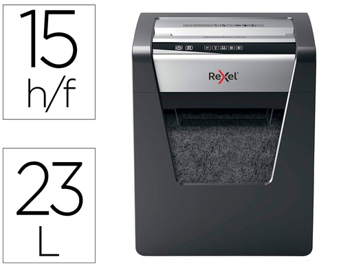 [2104576EU] DESTRUCTORA DE DOCUMENTOS REXEL MOMENTUM X415 CAPACIDAD DE CORTE 15 HOJAS DESTRUYE GRAPAS Y CLIPS PAPELERA 23 L