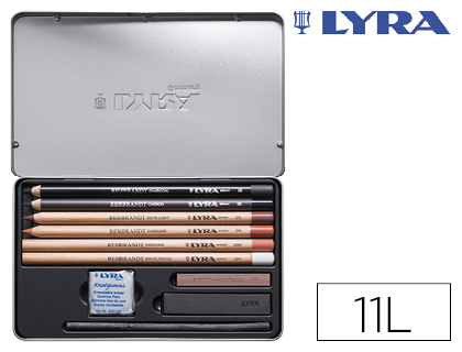 [L2051110] LAPICES LYRA REMBRANDT MONOCROMO CON ACCESORIOS PARA ESBOZOS CAJA METALICA DE 11 UNIDADES