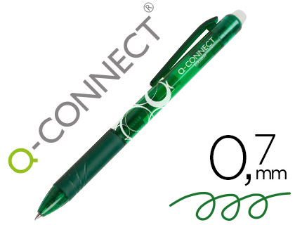 [KF18627] BOLIGRAFO Q-CONNECT RETRACTIL BORRABLE 0,7 MM COLOR VERDE
