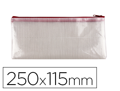 [KF18668] BOLSA MULTIUSOS Q-CONNECT MALLA CHEQUE 250X115 MM APERTURA SUPERIOR CON CREMALLERA ROJO