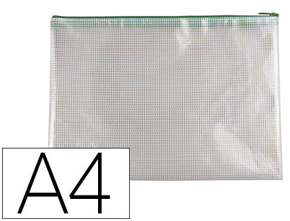 [KF18665] BOLSA MULTIUSOS Q-CONNECT MALLA DIN A4 APERTURA SUPERIORCON CREMALLERA VERDE
