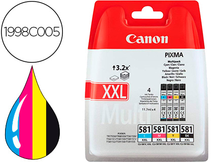 [1998C005] INK JET CANON PGI-580/CLI-581 XXL PIXMA PARA TS6150 / TS8150 /TR7550 / TR8550 MULTIPACK NEGRO AMARILLO CIAN