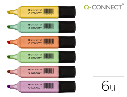 [KF17963] ROTULADOR Q-CONNECT FLUORESCENTE PASTEL PUNTA BISELADA ESTUCHE DE 6 UNIDADES COLORES SURTIDOS