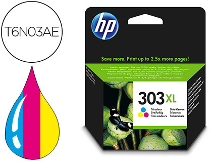 [T6N03AE] INK-JET HP 303XL ENVY PHOTO 6230 / 7130 / 7830 COLOR TRICOLOR CAPACIDAD 415 PAGINAS