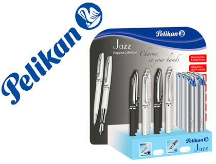 [602150KIT] PLUMA PELIKAN JAZZ ELEGANCE BLANCO / NEGRO EXPOSITOR DE 12 UNIDADES + ESTUCHE REGALO