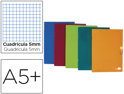[LB63] LIBRETA LIDERPAPEL SCRIPTUS A5 PLUS 48 HOJAS 90G/M2 CUADRO 5MM CON MARGEN COLORES SURTIDOS