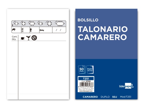 [T251] TALONARIO LIDERPAPEL CAMARERO BOLSILLO ORIGINAL Y COPIA T251 ZIG ZAG