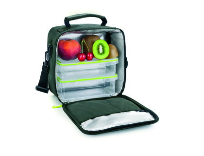 [753450I] BOLSA PORTA ALIMENTOS IBILI LUNCH AWAY GREEN TERMICA ASA 2 RECIPIENTES TAPA HERMETICA Y BANDEJA 22X22X12 CM