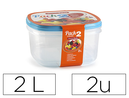 [11961] FIAMBRERA PLASTICFORTE TRANSPARENTE TAPA COLOR 2 LITROS PACK 2 UNIDADES