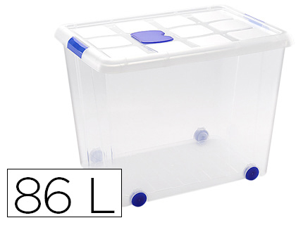 [11251] CONTENEDOR PLASTICO PLASTICFORTE 86 LITROS N 8 TRANSPARENTE CON TAPA 470X620X450 MM