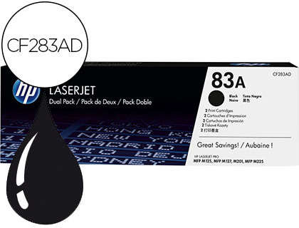 [CF283AD] TONER HP LASERJET PRO 83A MFP M125 M127 M201 M225 NEGRO PACK DE 2 UNIDADES 1500 PAGINAS