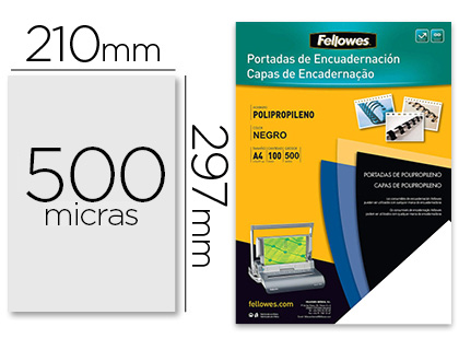 [54772] TAPA DE ENCUADERNACION FELLOWES DIN A4 POLIPROPILENO NEGRO 500 MICRAS PACK DE 100 UNIDADES