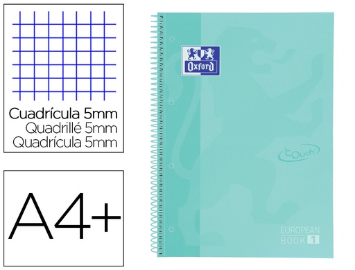 [400117274] CUADERNO ESPIRAL OXFORD EBOOK 1 SCHOOL TOUCH TE DIN A4+ 80 HOJAS CUADRO 5 MM CON MARGEN MINT PASTEL