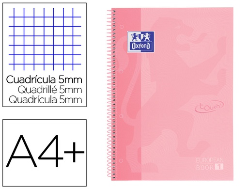 [400117272] CUADERNO ESPIRAL OXFORD EBOOK 1 SCHOOL TOUCH TE DIN A4+ 80 HOJAS CUADRO 5 MM CON MARGEN FLAMINGO PASTEL