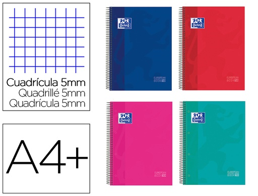 [400118931] CUADERNO ESPIRAL OXFORD SURT EUROPEANBOOK 10 SCHOOL CLASSIC TAPA EXTRADURA DIN A4+ 150 HOJAS CUADRO 5 MM CON