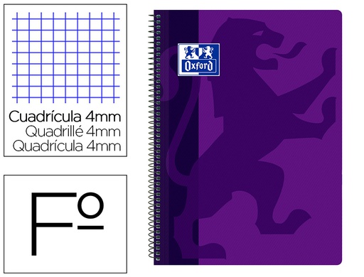 [400106963] CUADERNO ESPIRAL OXFORD SCHOOL CLASSIC TAPA POLIPROPILENO FOLIO 80 HOJAS CUADRO 4 MM CON MARGEN