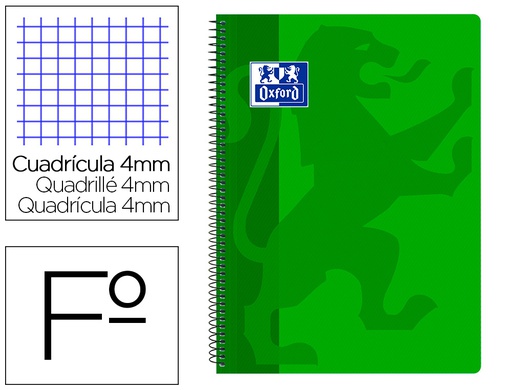 [400079661] CUADERNO ESPIRAL OXFORD SCHOOL CLASSIC TAPA POLIPROPILENO FOLIO 80 HOJAS CUADRO 4 MM CON MARGEN VERDE