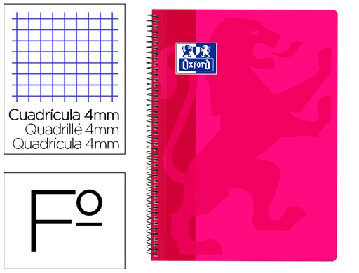 [400079664] CUADERNO ESPIRAL OXFORD SCHOOL CLASSIC TAPA POLIPROPILENO FOLIO 80 H CUADRO 4 MM CON MARGEN FUCSIA