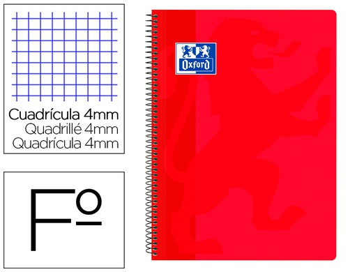 [400079660] CUADERNO ESPIRAL OXFORD SCHOOL CLASSIC TAPA POLIPROPILENO FOLIO 80 HOJAS CUADRO 4 MM CON MARGEN ROJO